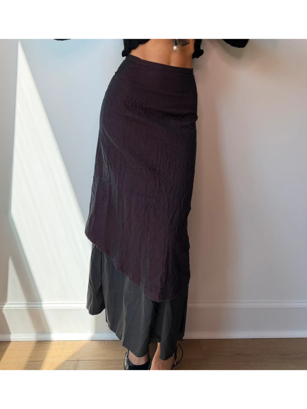 Vintage Cop Copine Y2K Burgundy Mermaid Maxi Skirt Layered Handkerchief Hem - Picture 2 of 8